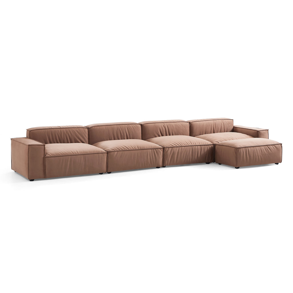 Canapé et pouf de luxe en tissu marron minimaliste