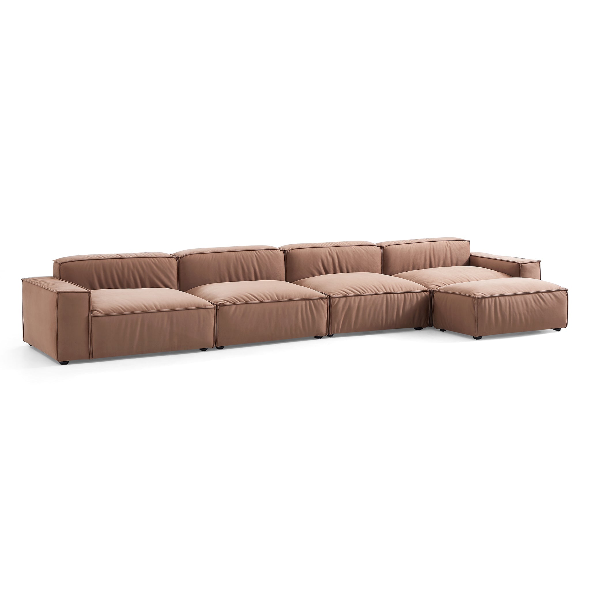 Canapé et pouf de luxe en tissu marron minimaliste
