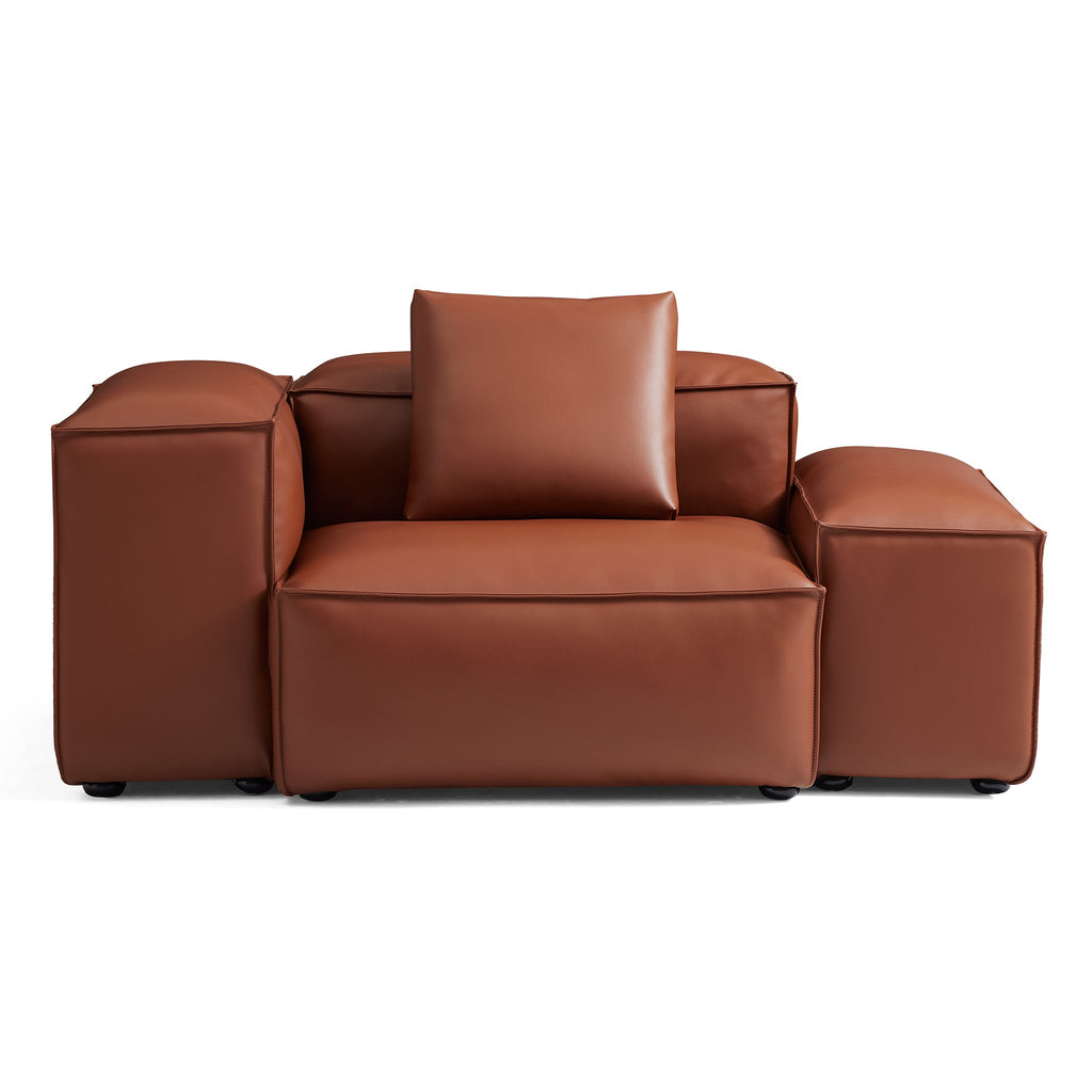 Fauteuil modulaire Cube en cuir véritable beige