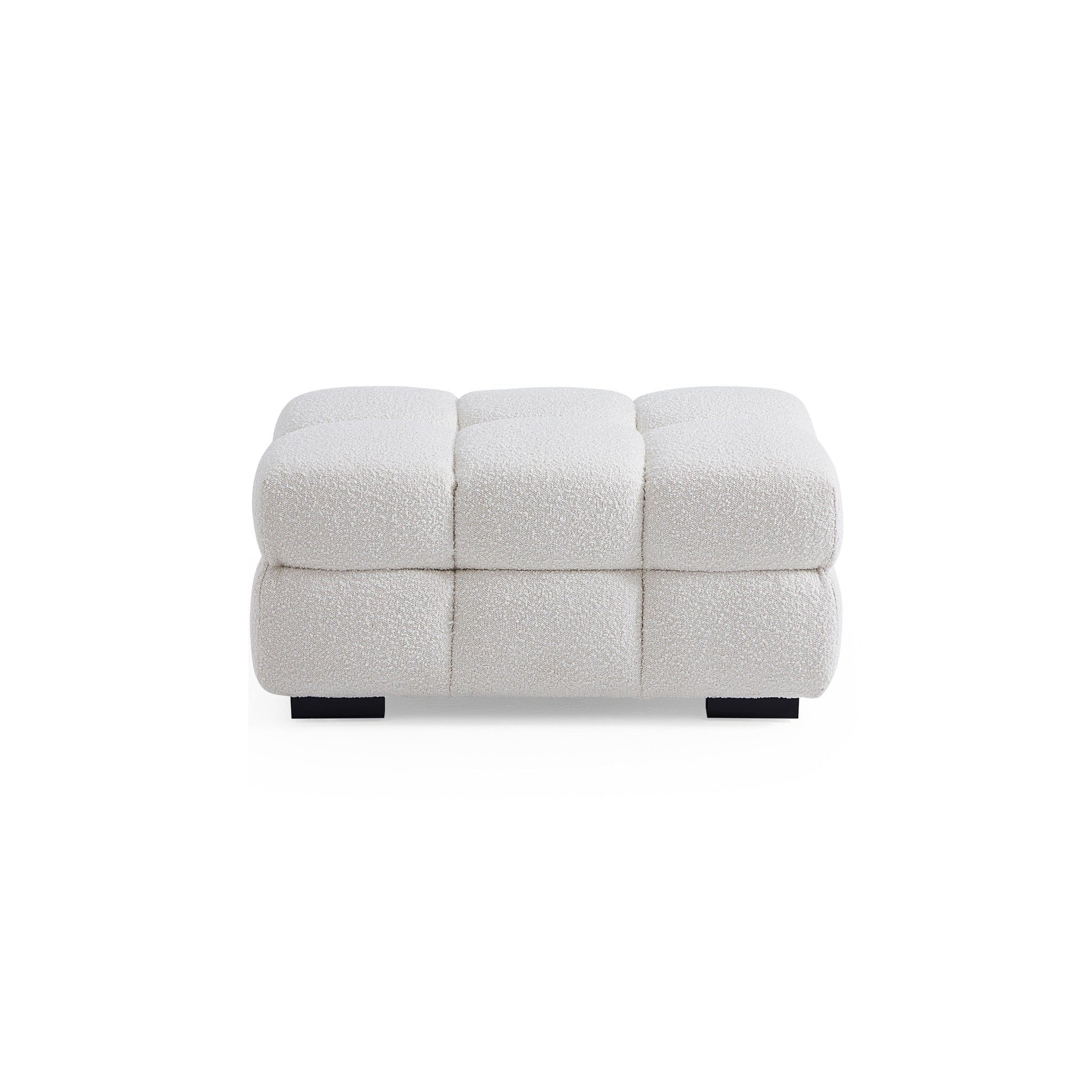 Canapé-pouf capitonné en tissu bouclé blanc moelleux