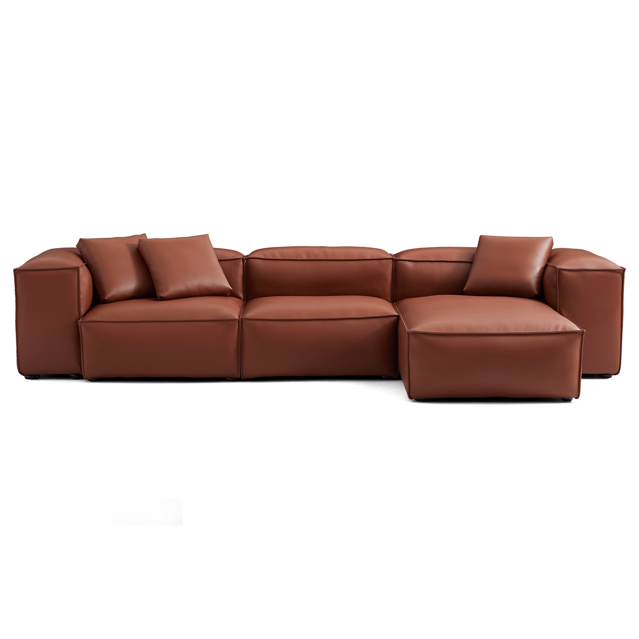 Canapé d'angle modulaire Cube en cuir véritable marron