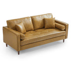 Causeuse en cuir beige rétro de style milieu de siècle