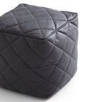Pouf carré en cuir gris foncé gaufré