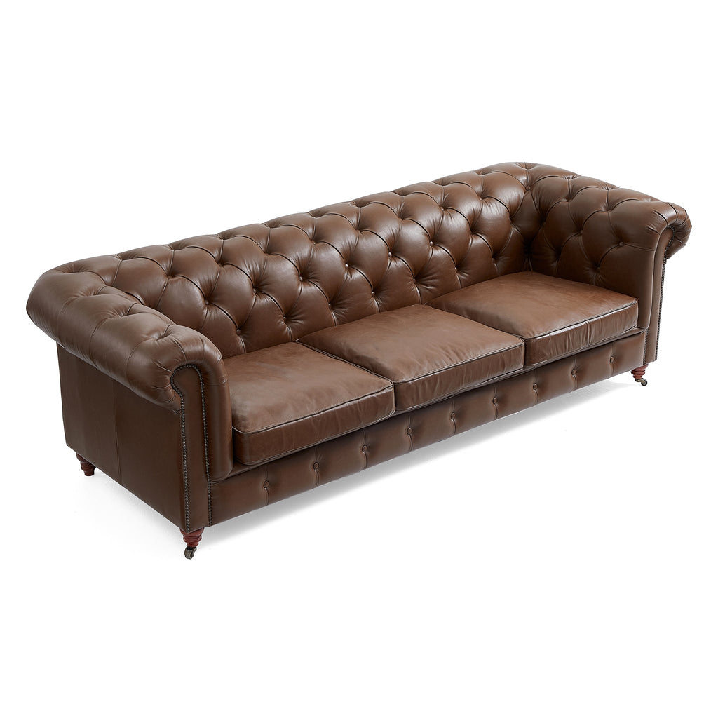 Canapé capitonné en cuir pleine fleur marron Durango Chesterfield