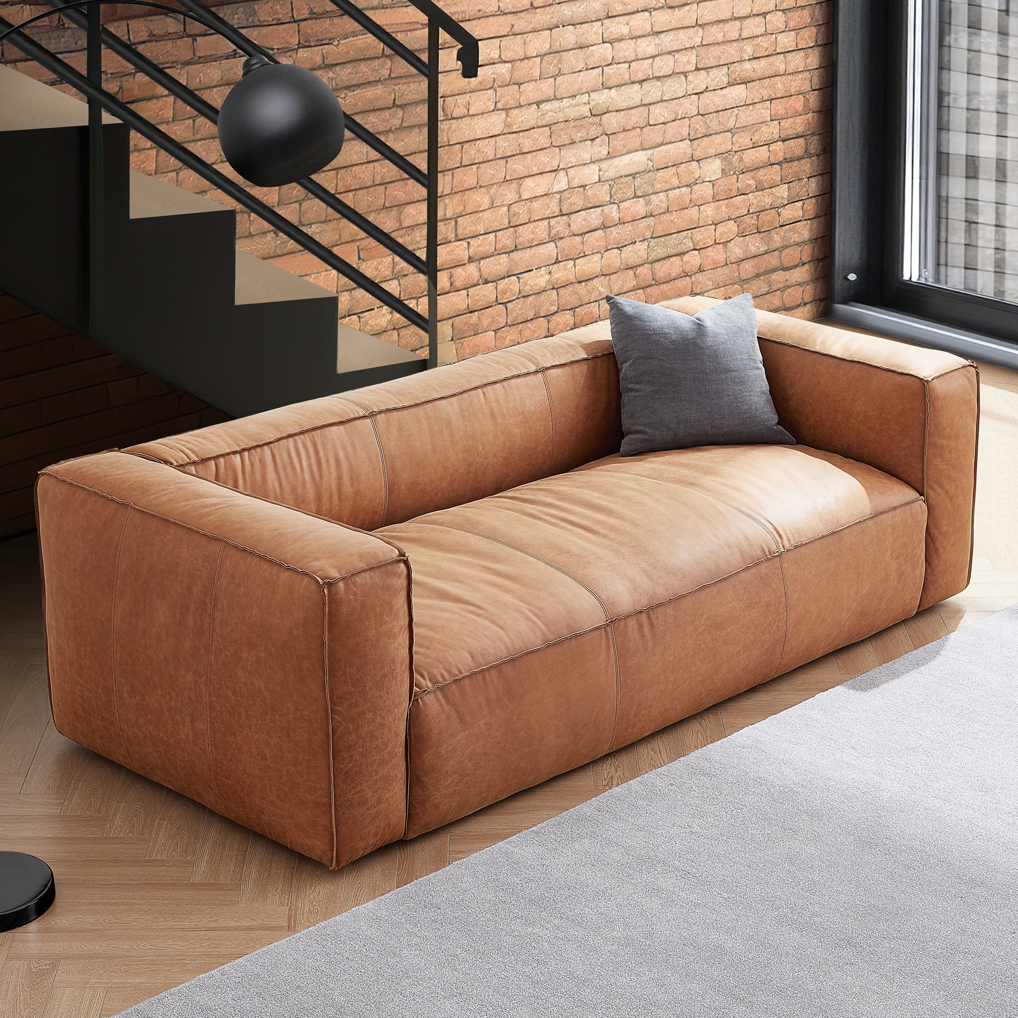 Canapé smoking en cuir véritable beige rouille