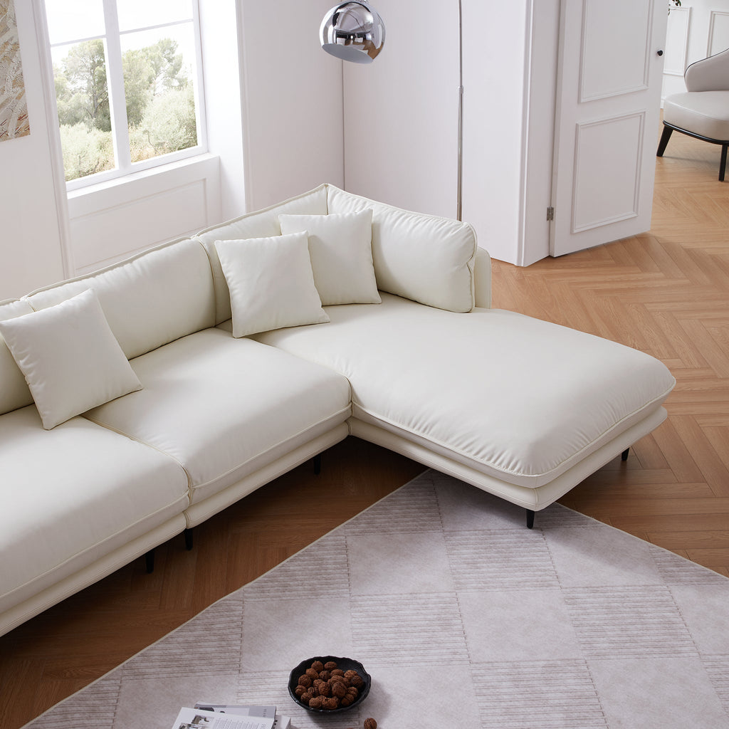 Canapé d'angle en cuir blanc vanille