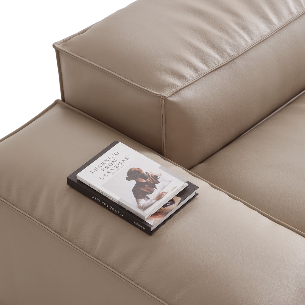 Canapé d'angle modulaire Cube en cuir véritable marron