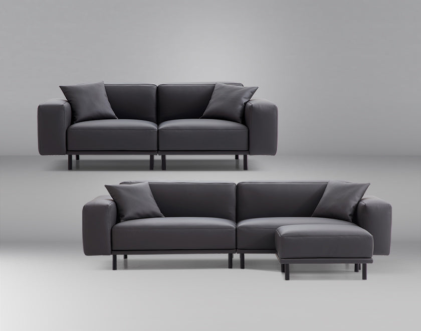 Ensemble canapé et pouf en cuir gris foncé Noble