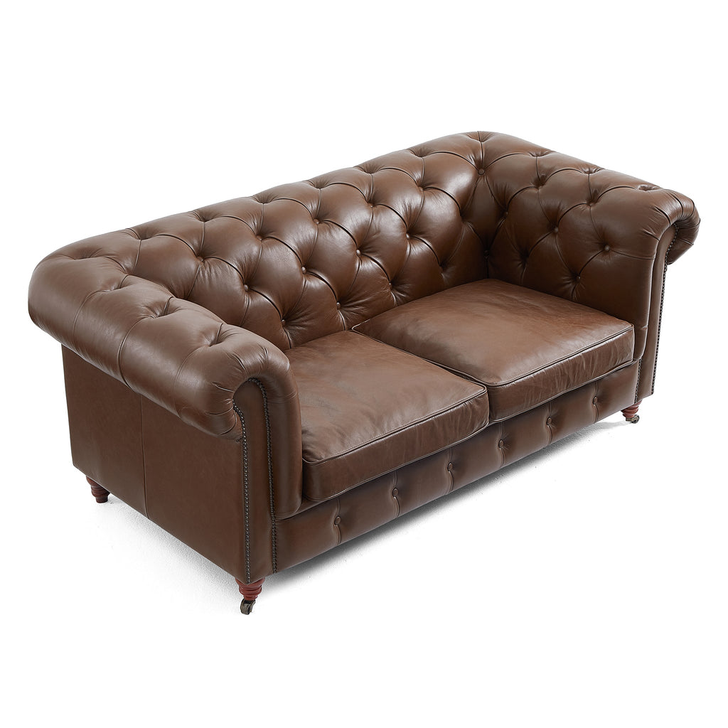 Canapé capitonné en cuir pleine fleur marron Durango Chesterfield
