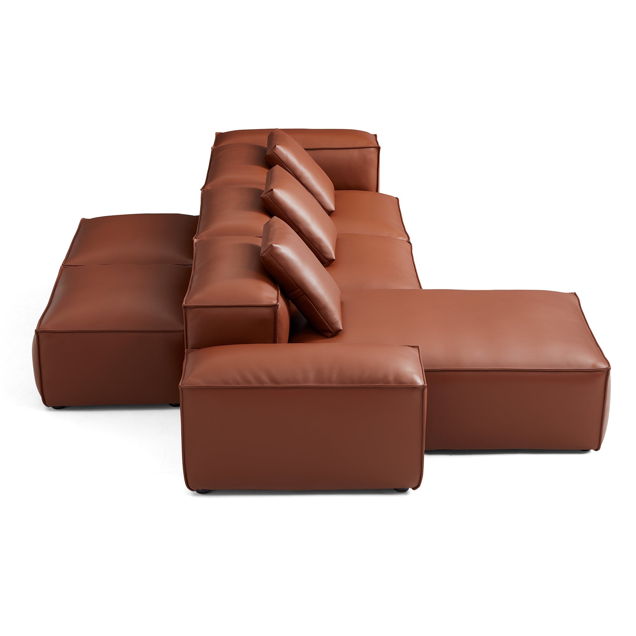 Canapé d'angle double face modulaire Cube en cuir véritable beige