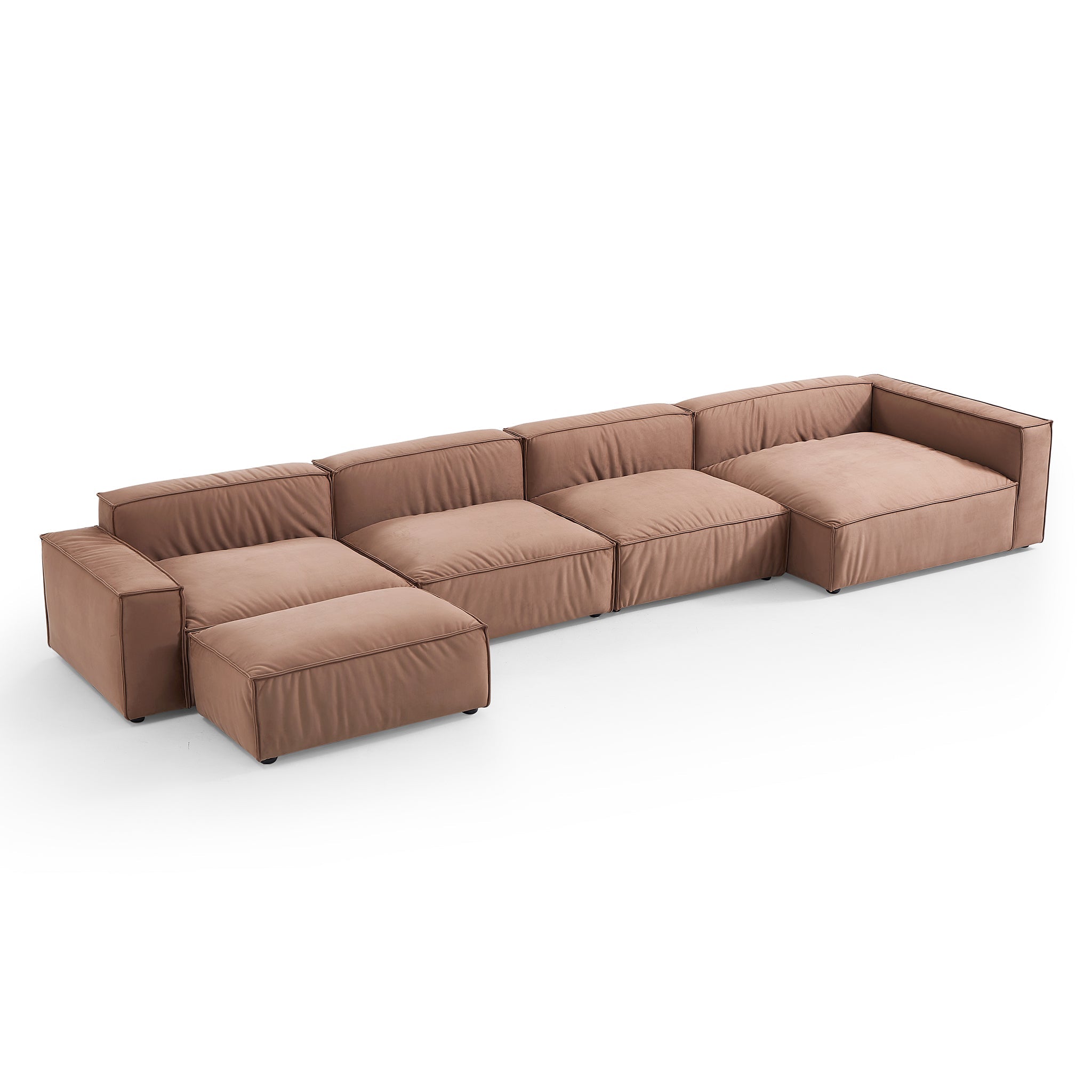 Canapé sectionnel et pouf de luxe minimaliste en tissu marron