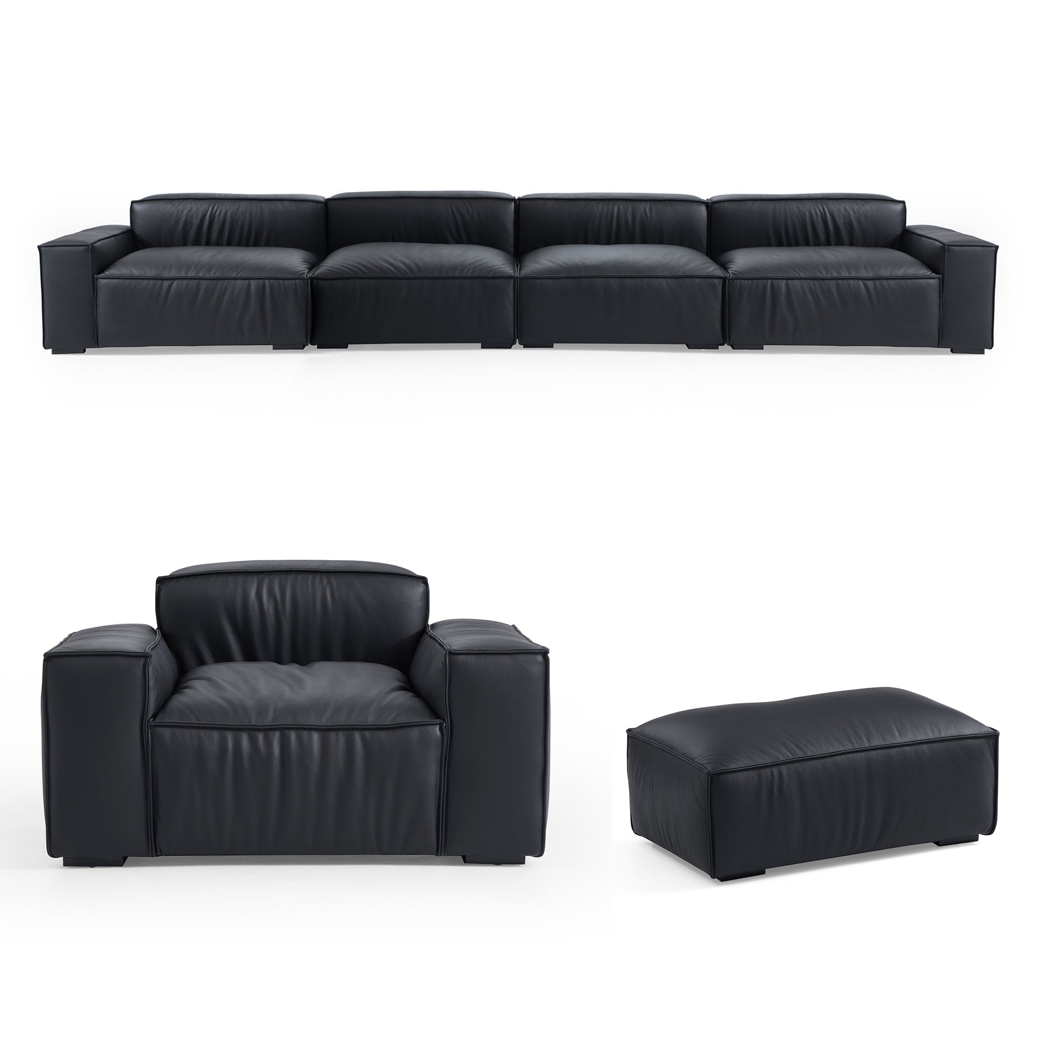 Ensemble de canapés de luxe minimalistes en cuir noir