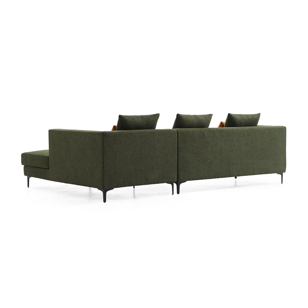 Canapé sectionnel en tissu vert Jungle en forme de L avec méridienne