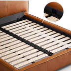 Lit en cuir cannelle