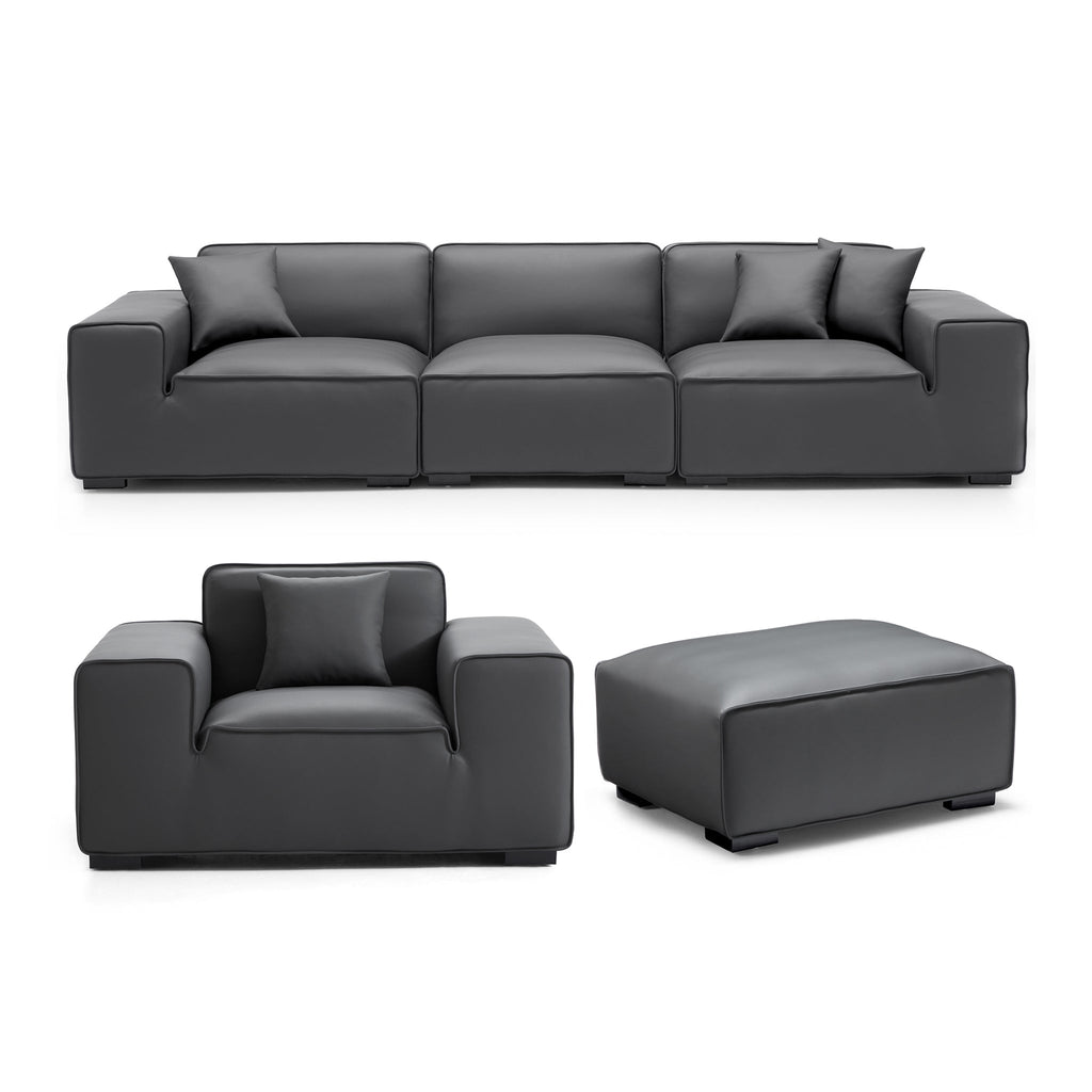 Ensemble de canapés modulaires en cuir gris foncé Domus