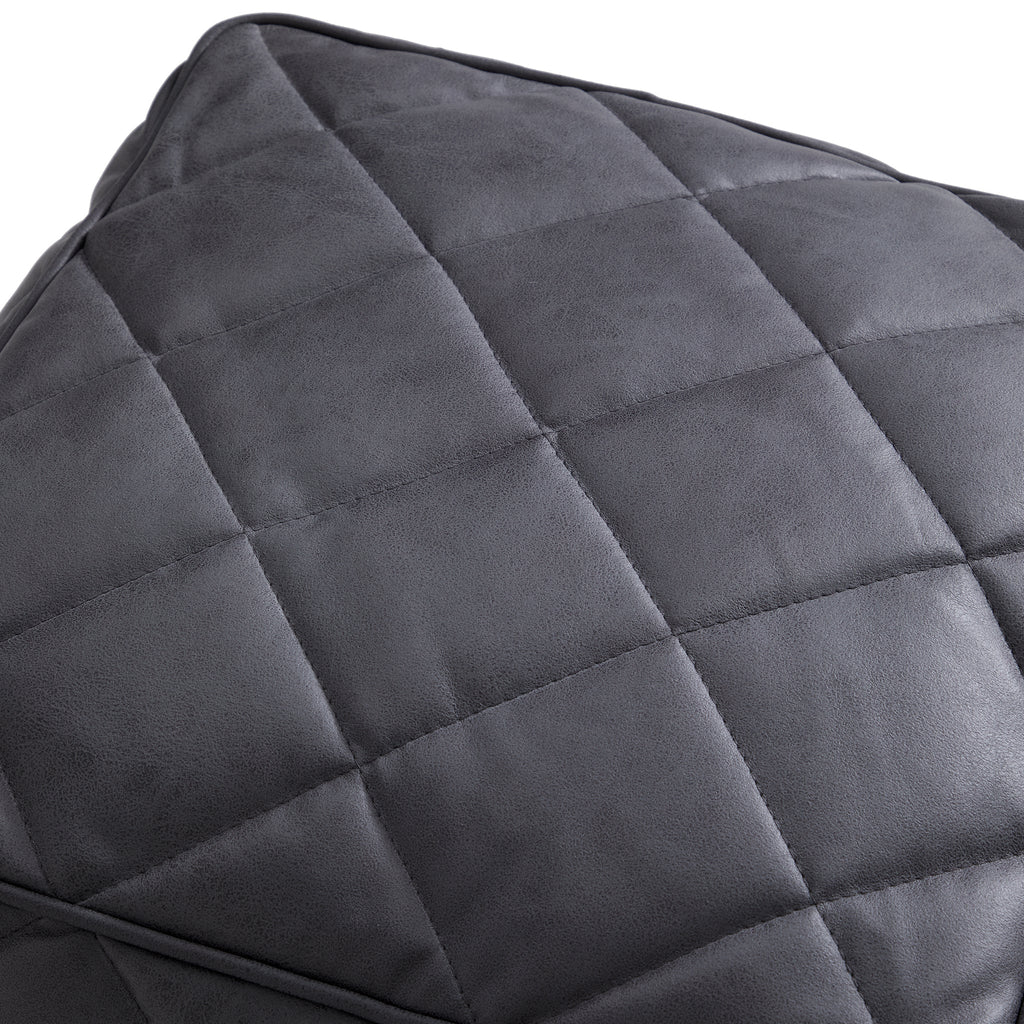 Pouf carré en cuir gris foncé gaufré