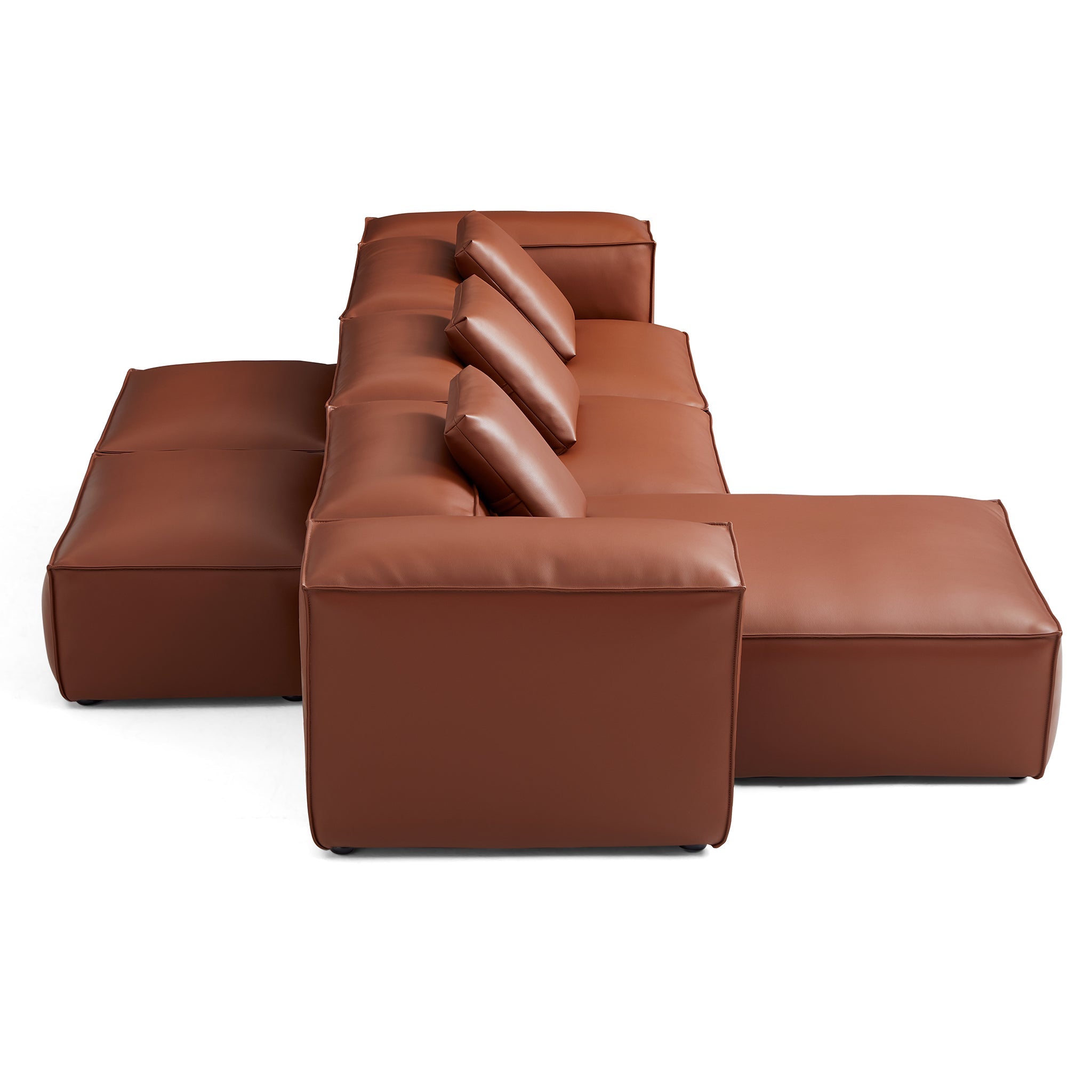 Canapé d'angle modulaire double face en cuir véritable marron Cube