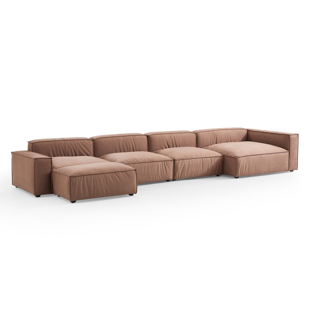 Canapé sectionnel et pouf de luxe minimaliste en tissu marron
