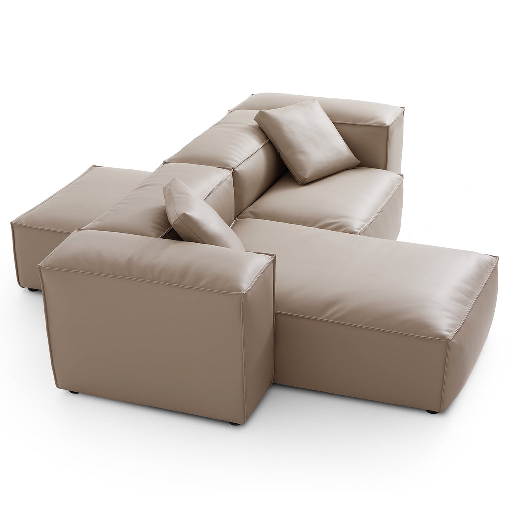 Canapé d'angle double face modulaire en cuir véritable kaki Cube