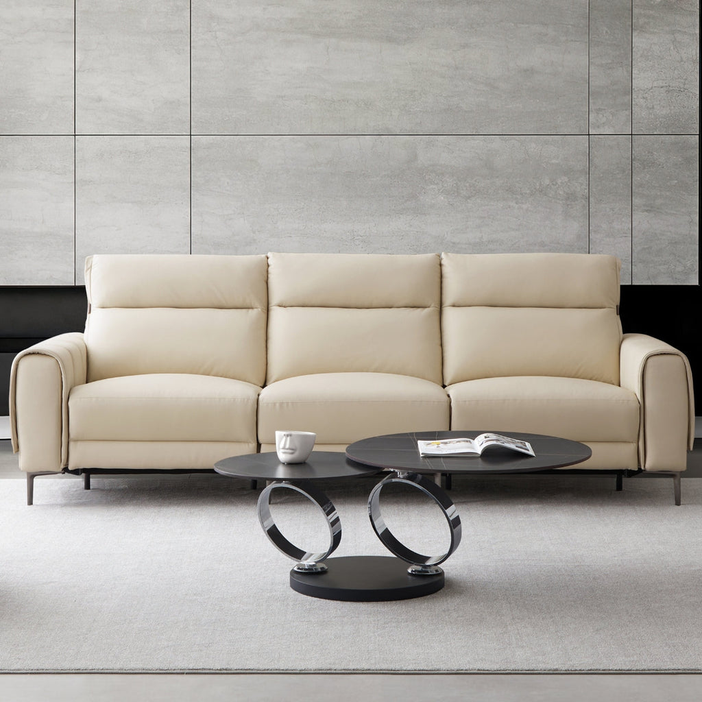 Canapé-lit inclinable électrique en cuir beige Louis