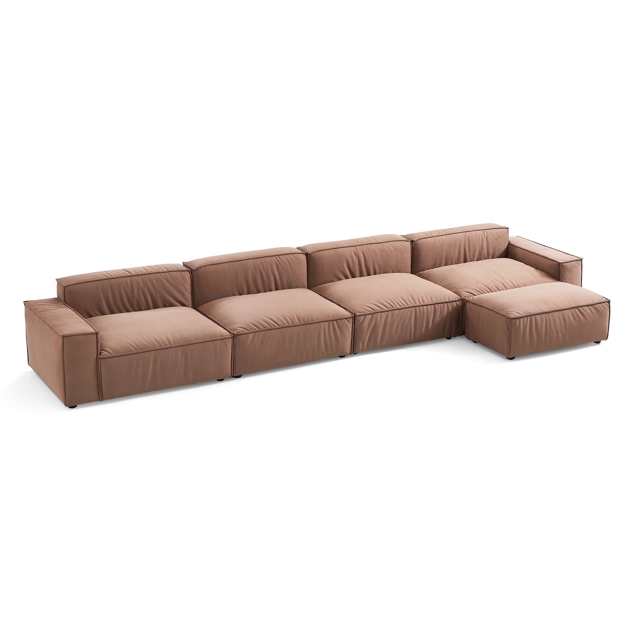 Canapé et pouf de luxe en tissu marron minimaliste