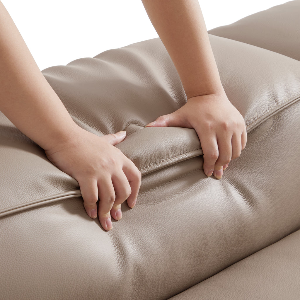 Canapé d'angle double face modulaire en cuir véritable kaki Cube