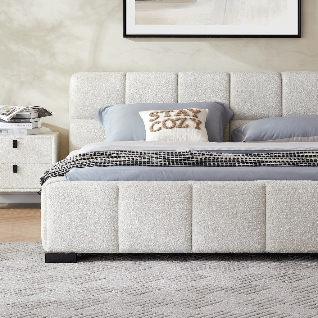 Lit en tissu bouclé moelleux