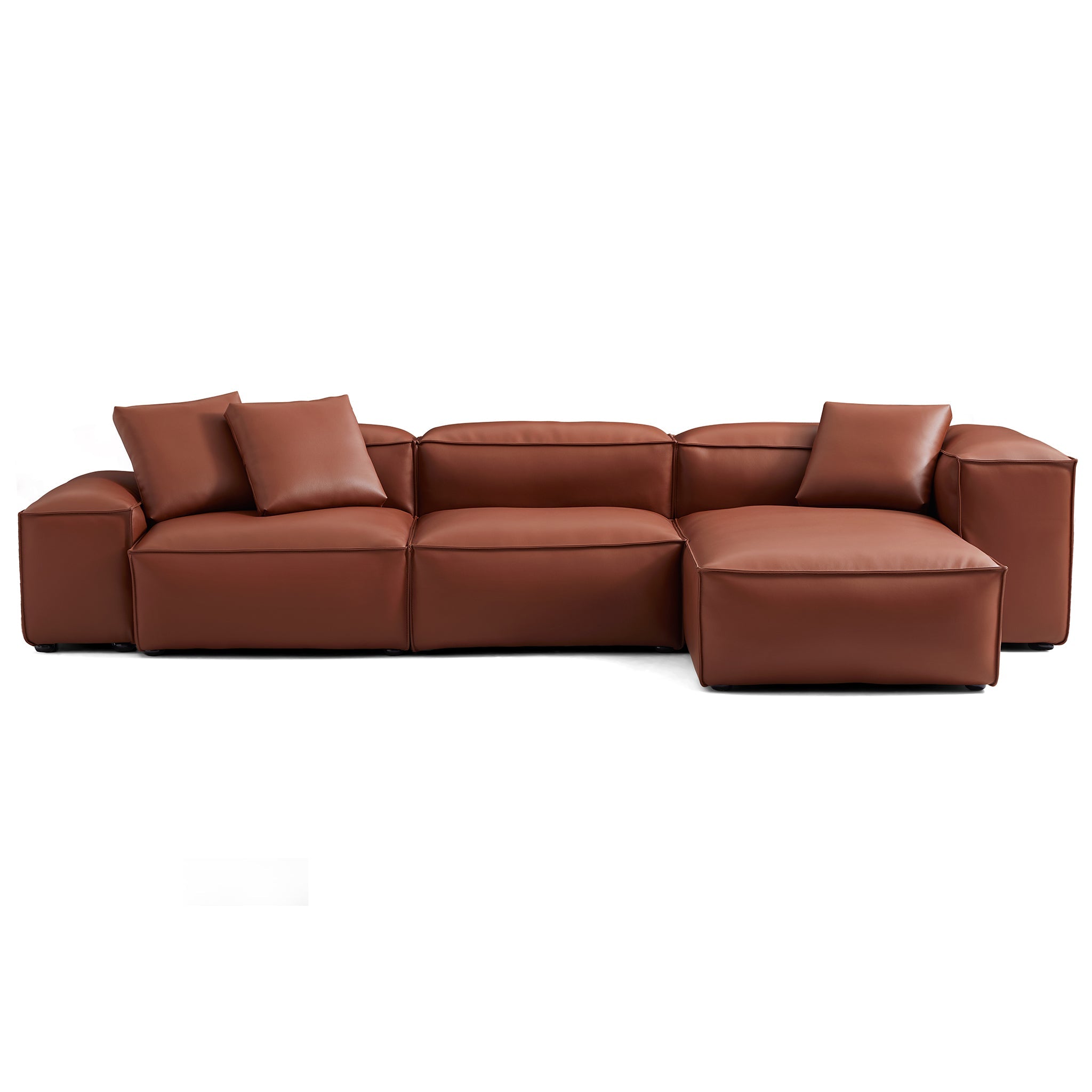 Canapé d'angle modulaire Cube en cuir véritable marron