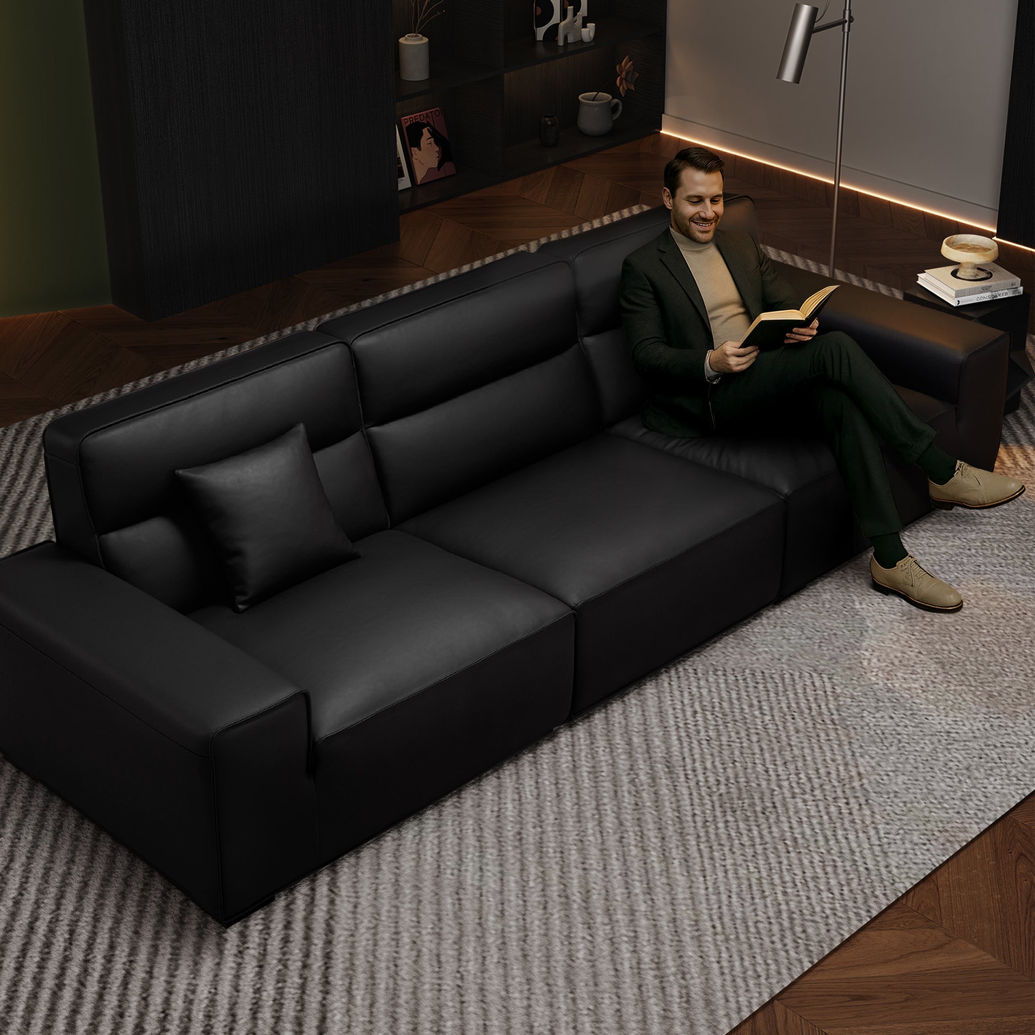 Canapé modulaire en cuir à dossier haut Domus