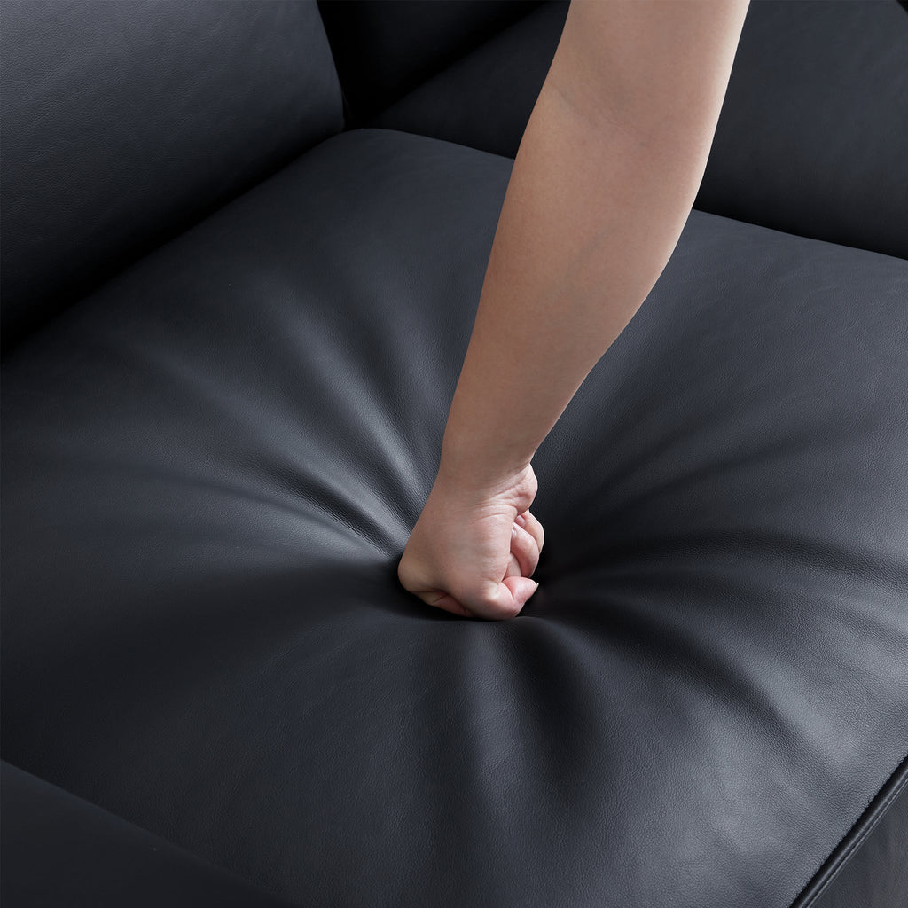 Canapé modulaire en cuir à dossier haut et pouf Domus