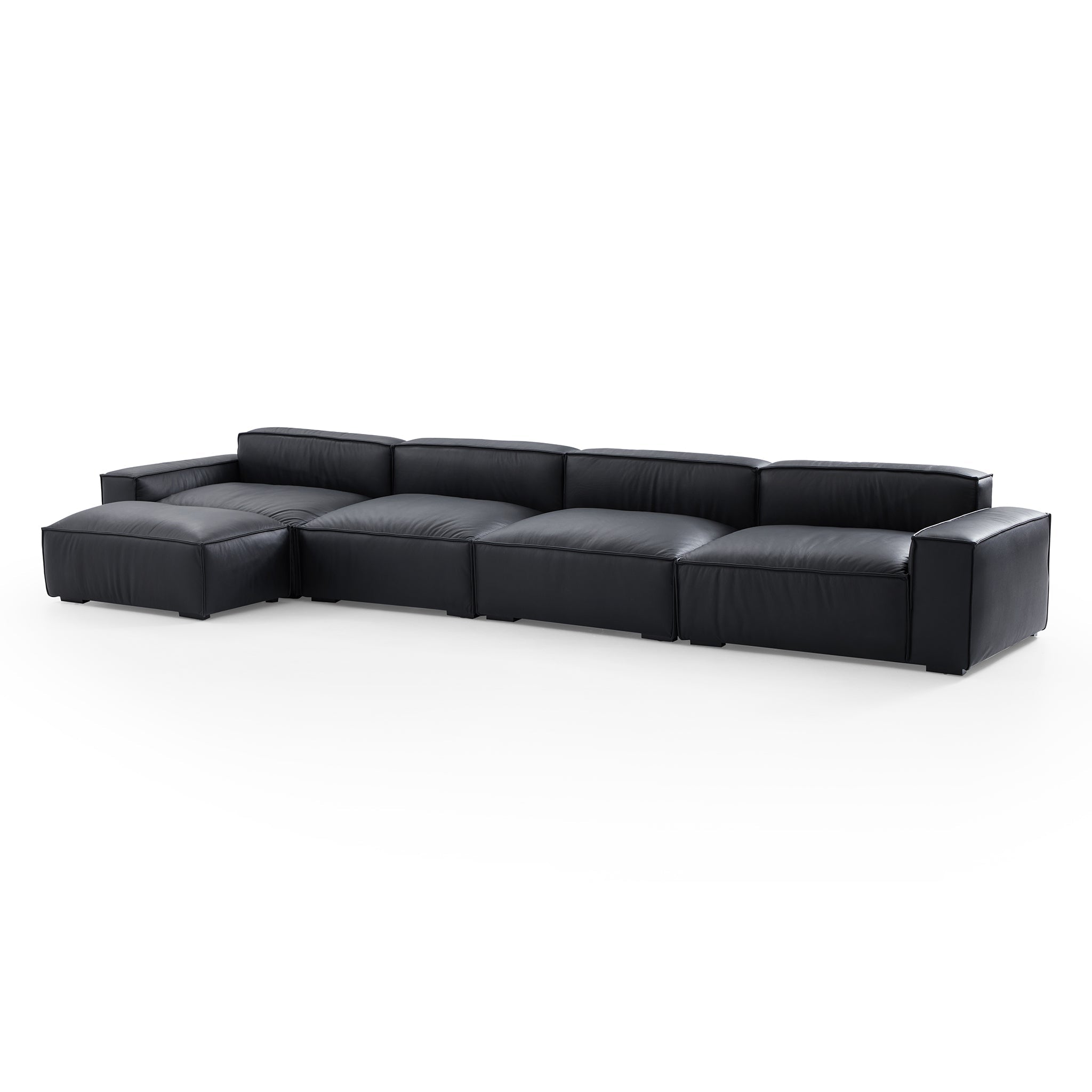 Canapé et pouf en cuir noir minimaliste de luxe