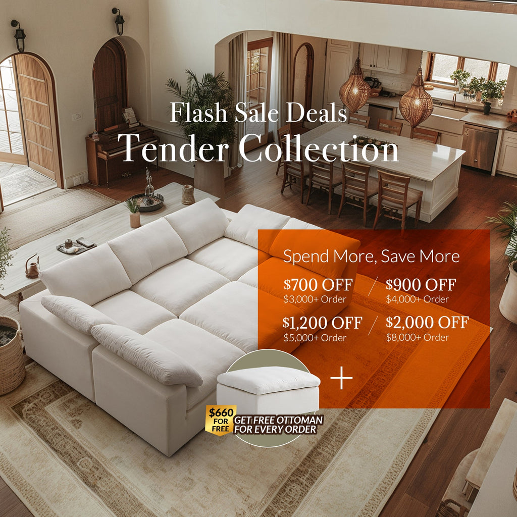 Canapé d'angle en U gris tendre Wabi-Sabi avec extrémités ouvertes