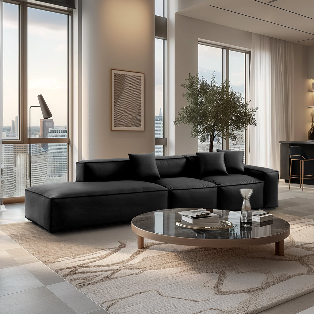 Canapé en cuir noir minimaliste géométrique