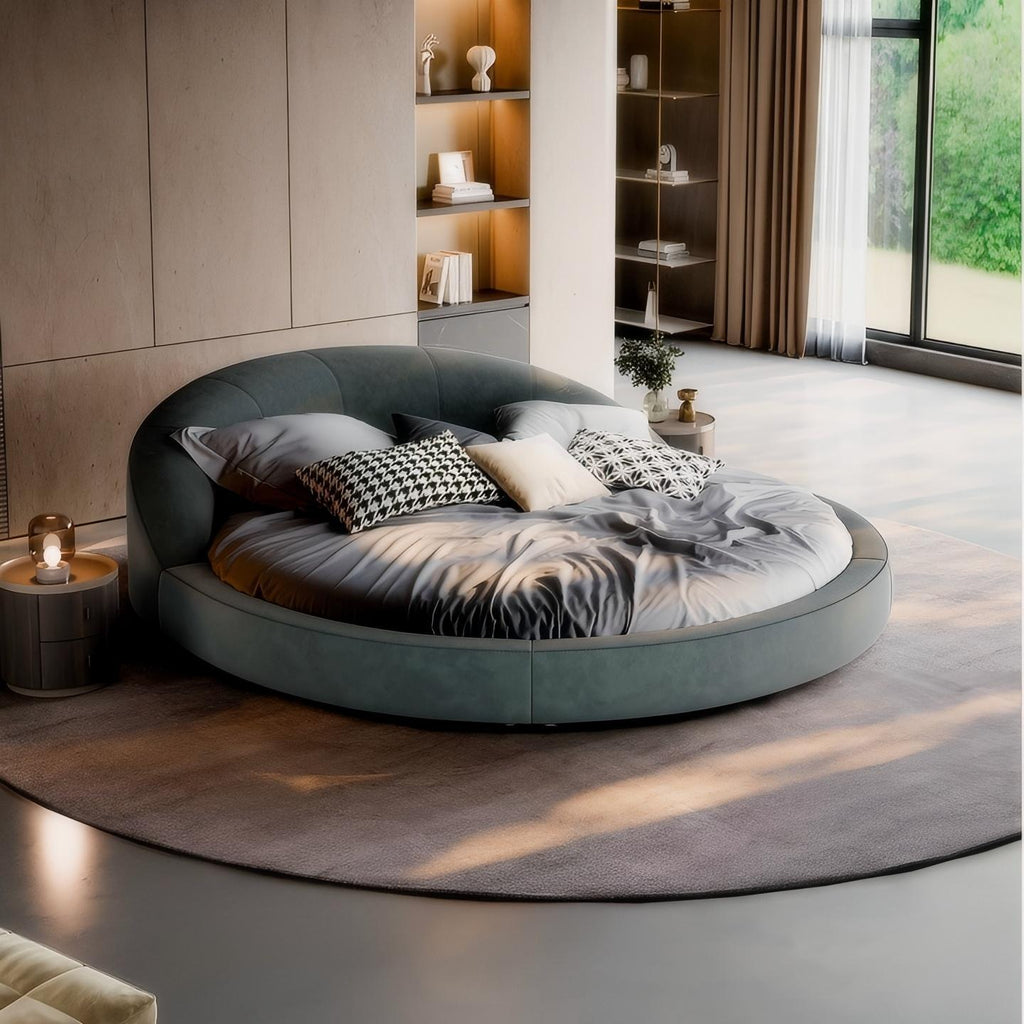 Lit rond en velours mousse Matcha