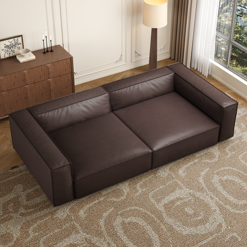 Canapé-lit de luxe minimaliste en cuir marron foncé