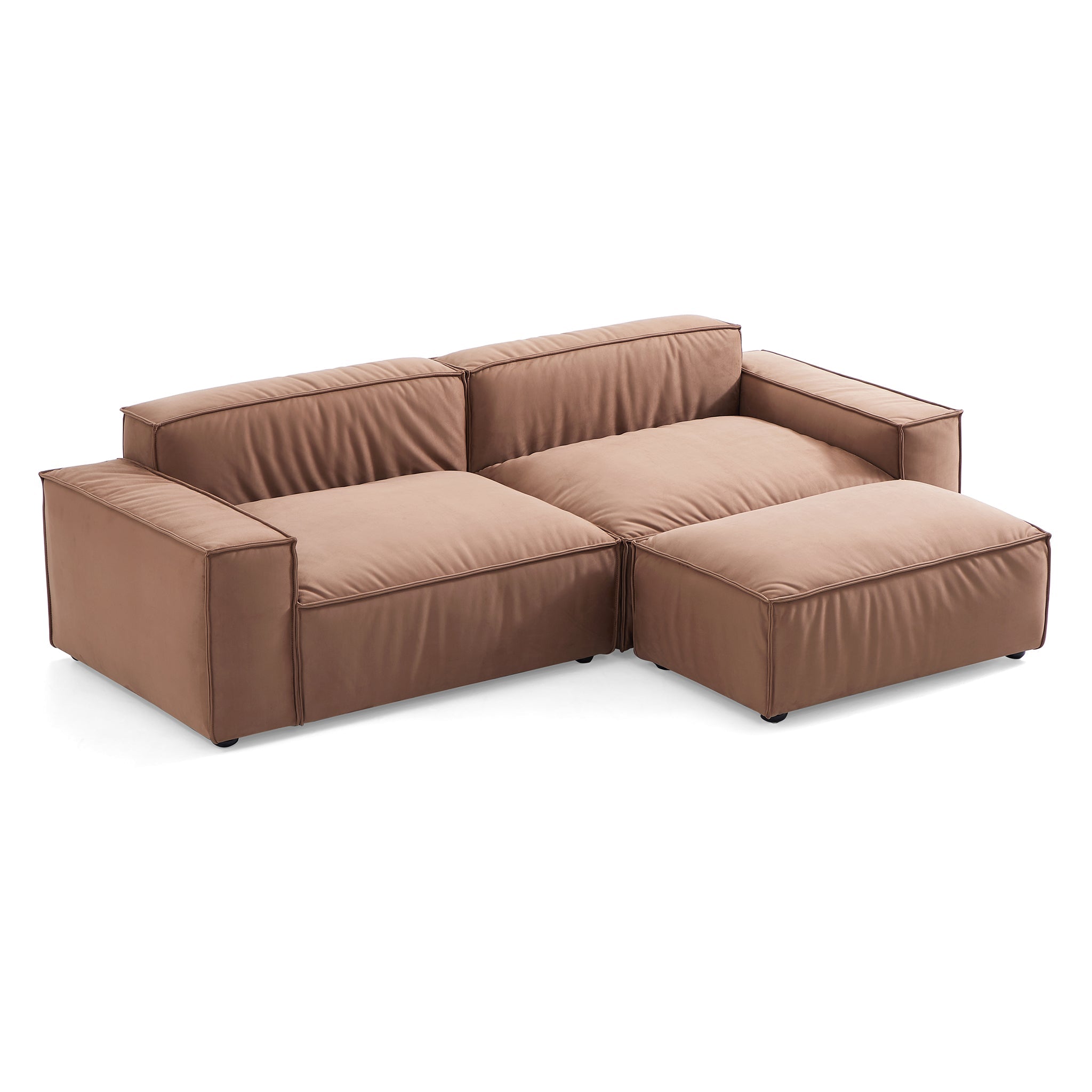 Canapé et pouf de luxe en tissu marron minimaliste