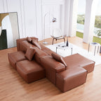 Canapé d'angle double face modulaire en cuir véritable kaki Cube