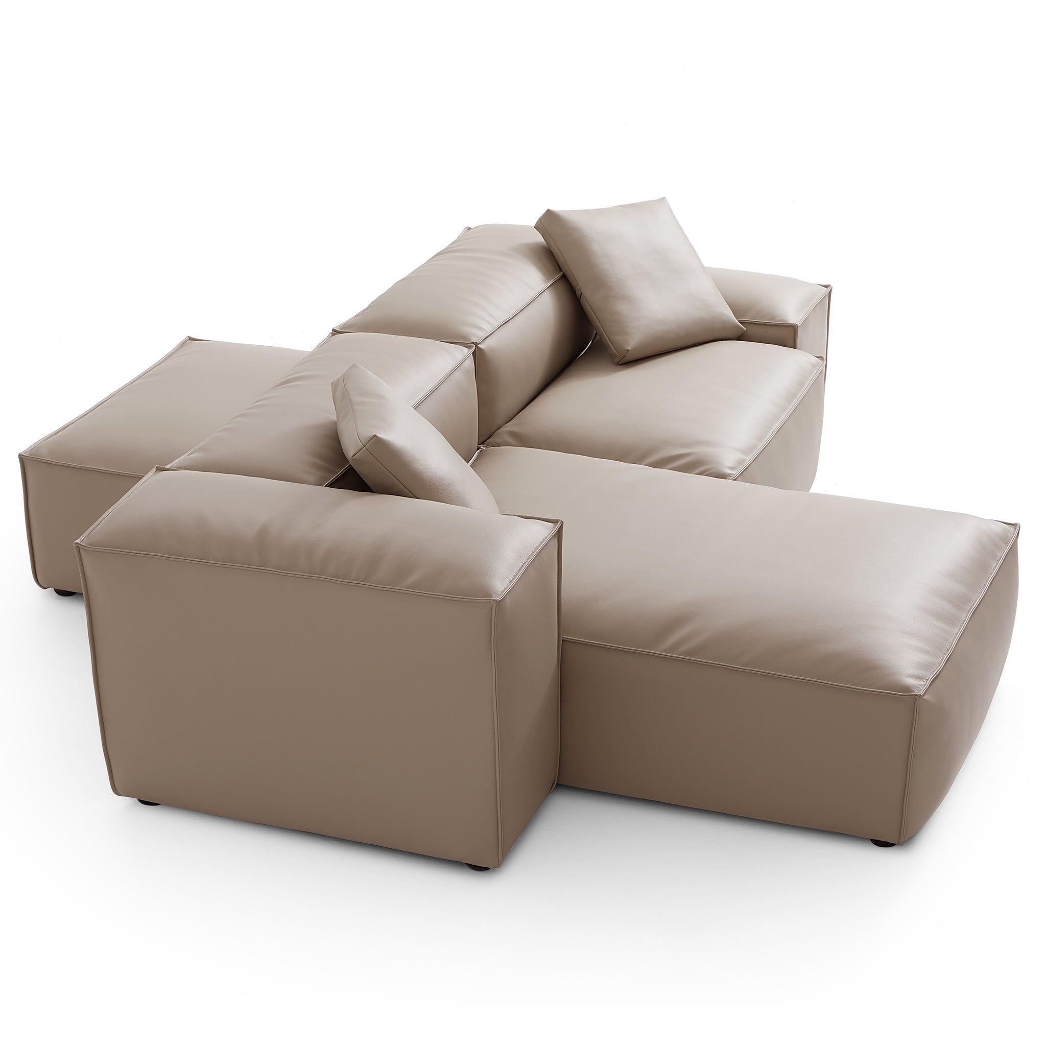 Canapé d'angle double face modulaire Cube en cuir véritable beige