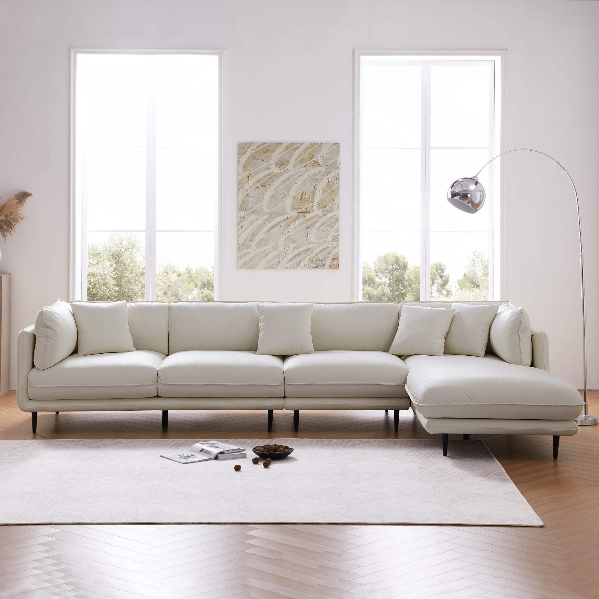 Canapé sectionnel en cuir noir vanille