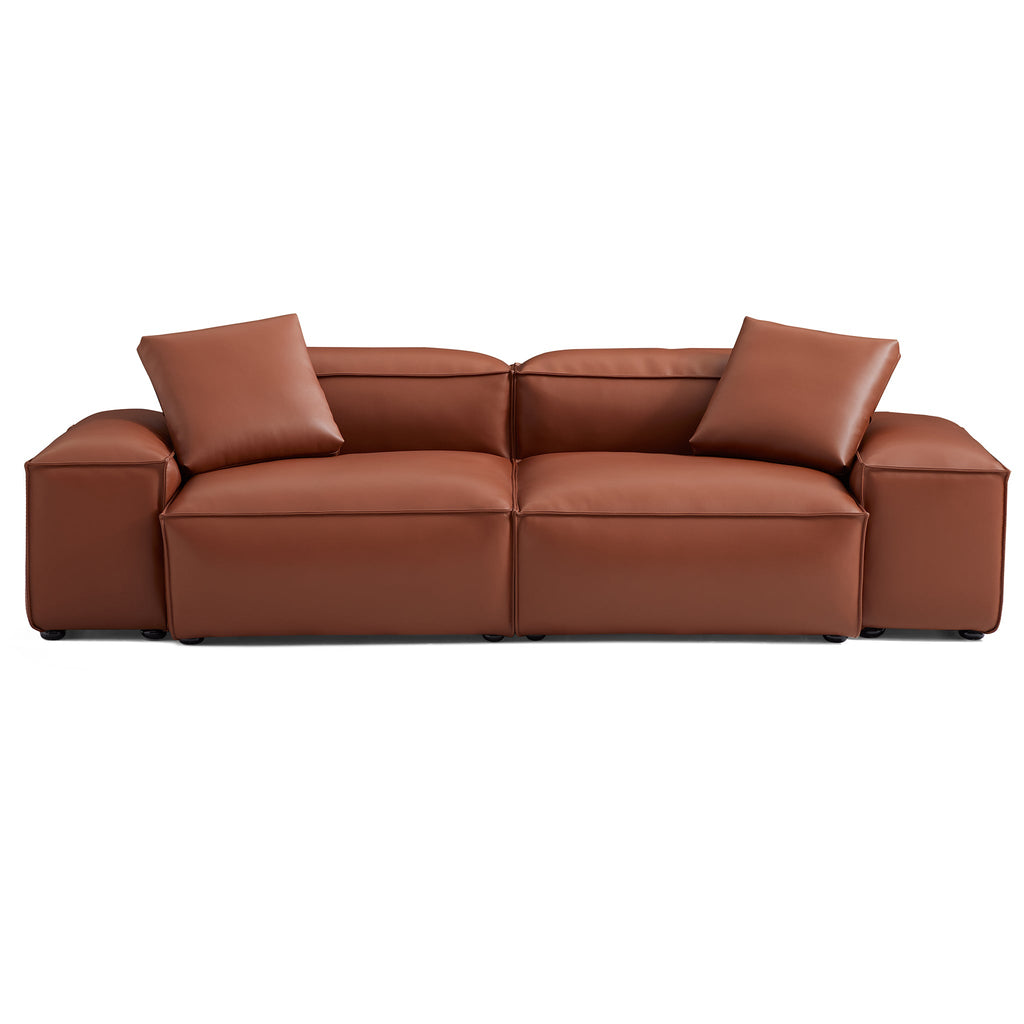 Canapé modulaire Cube en cuir véritable marron