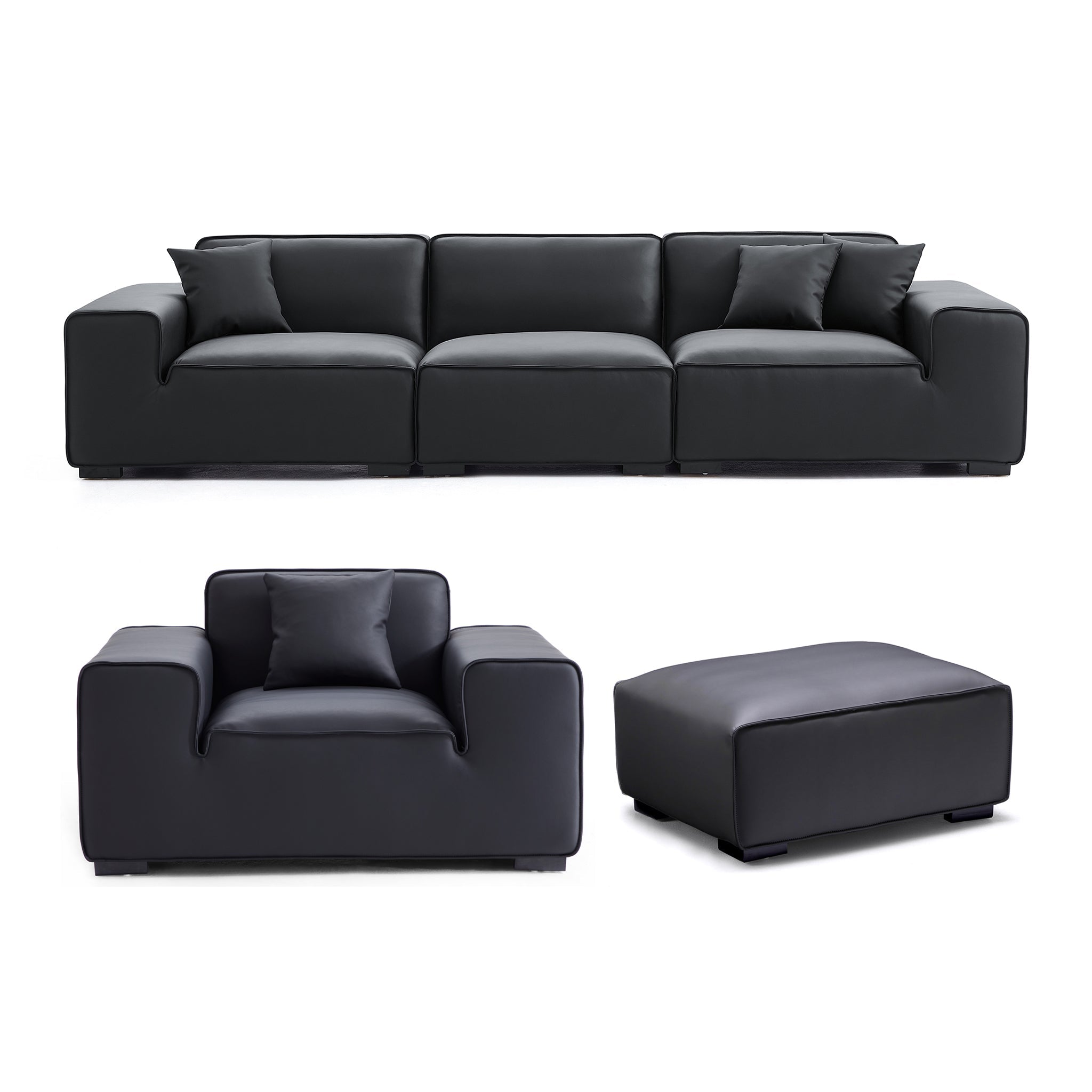 Ensemble de canapés modulaires en cuir noir Domus