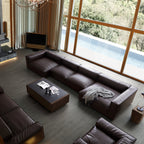 Canapé d'angle en U de luxe minimaliste en cuir marron foncé