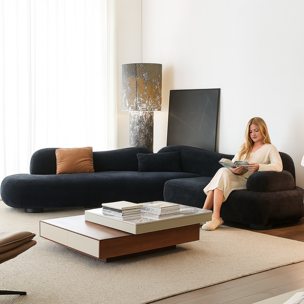 Canapé sectionnel incurvé en velours noir minuit