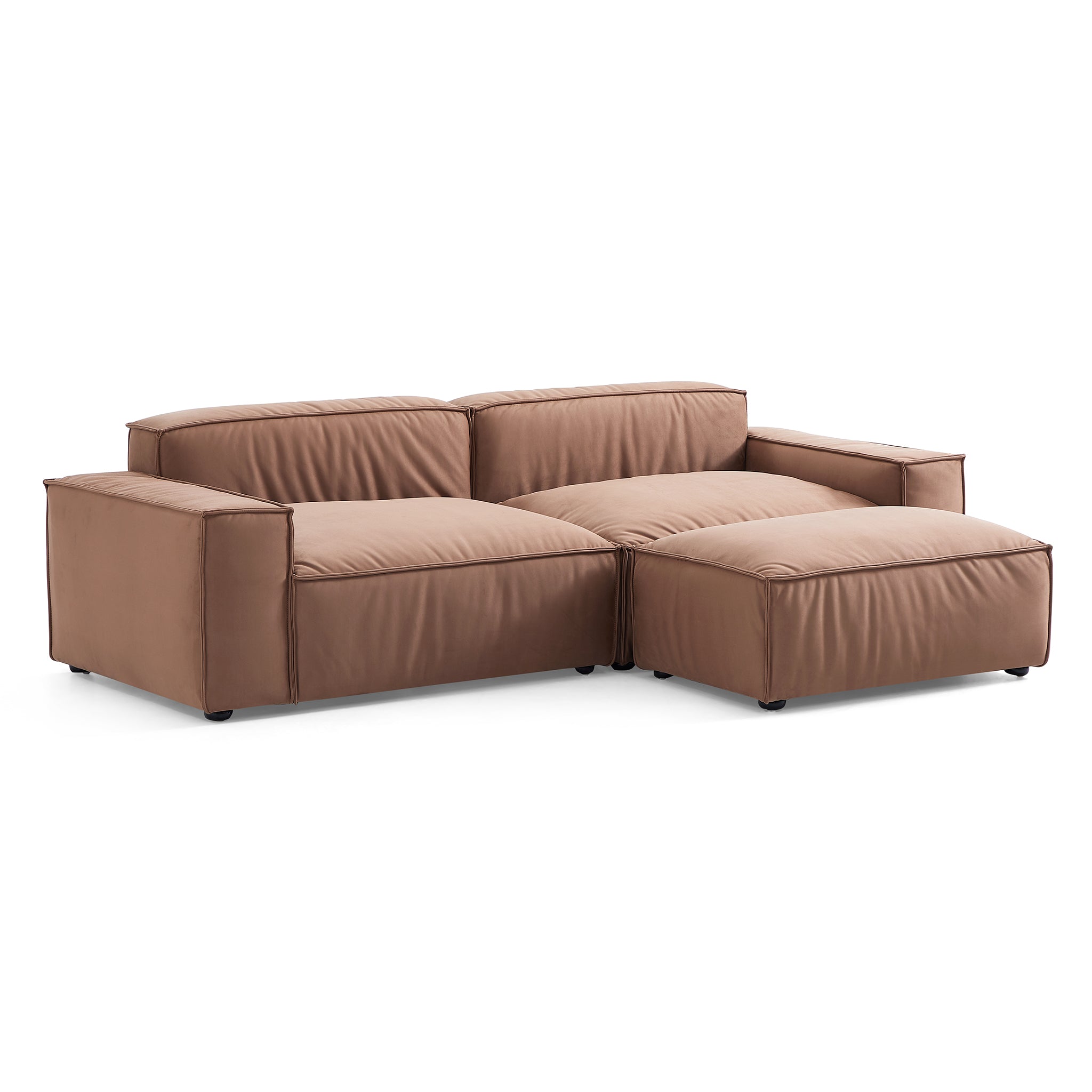 Canapé et pouf de luxe en tissu marron minimaliste