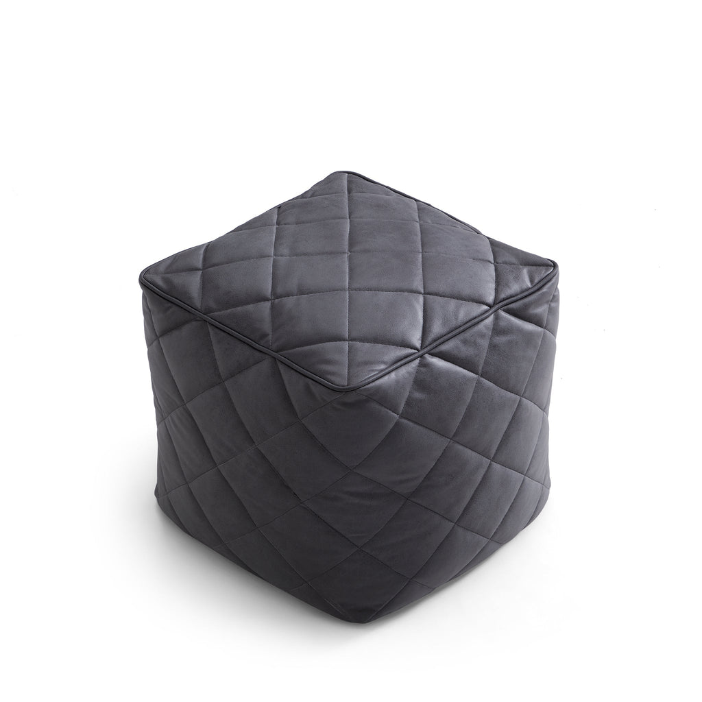 Pouf carré en cuir gris foncé gaufré