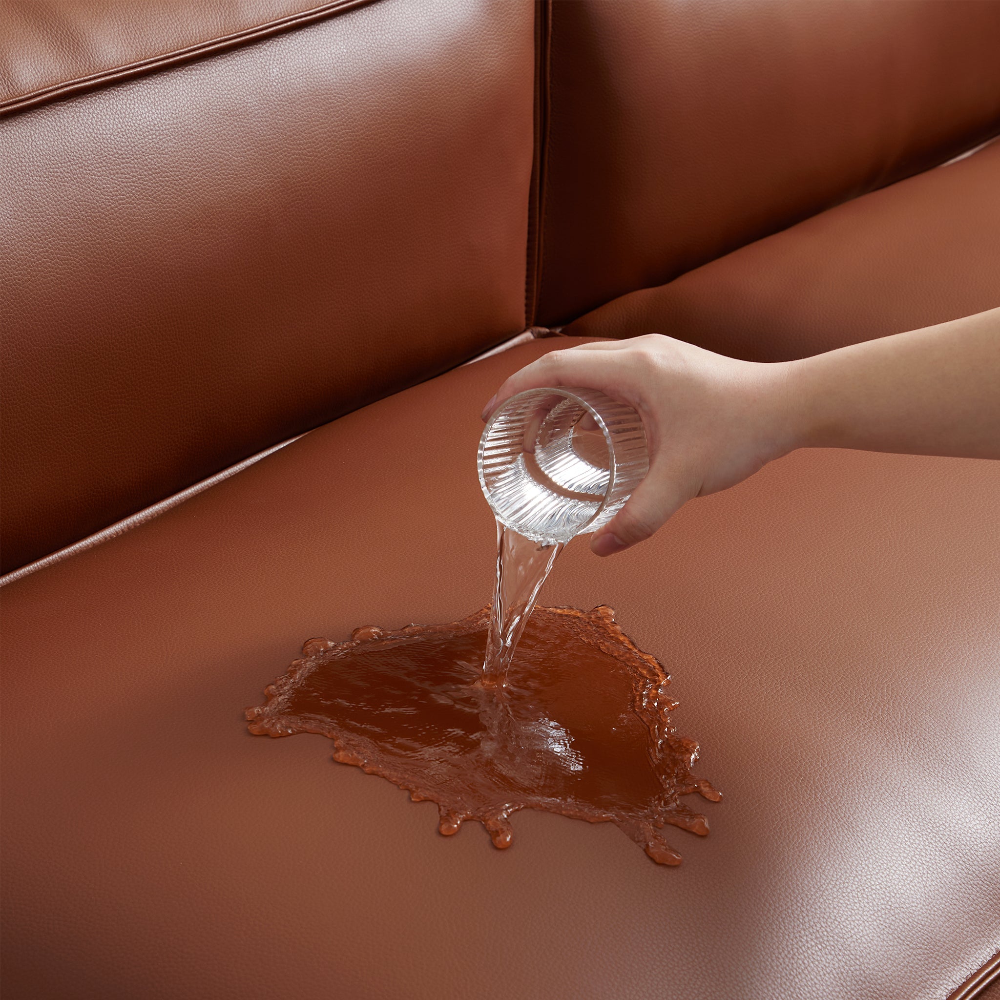 Canapé d'angle modulaire Cube en cuir véritable marron avec pouf