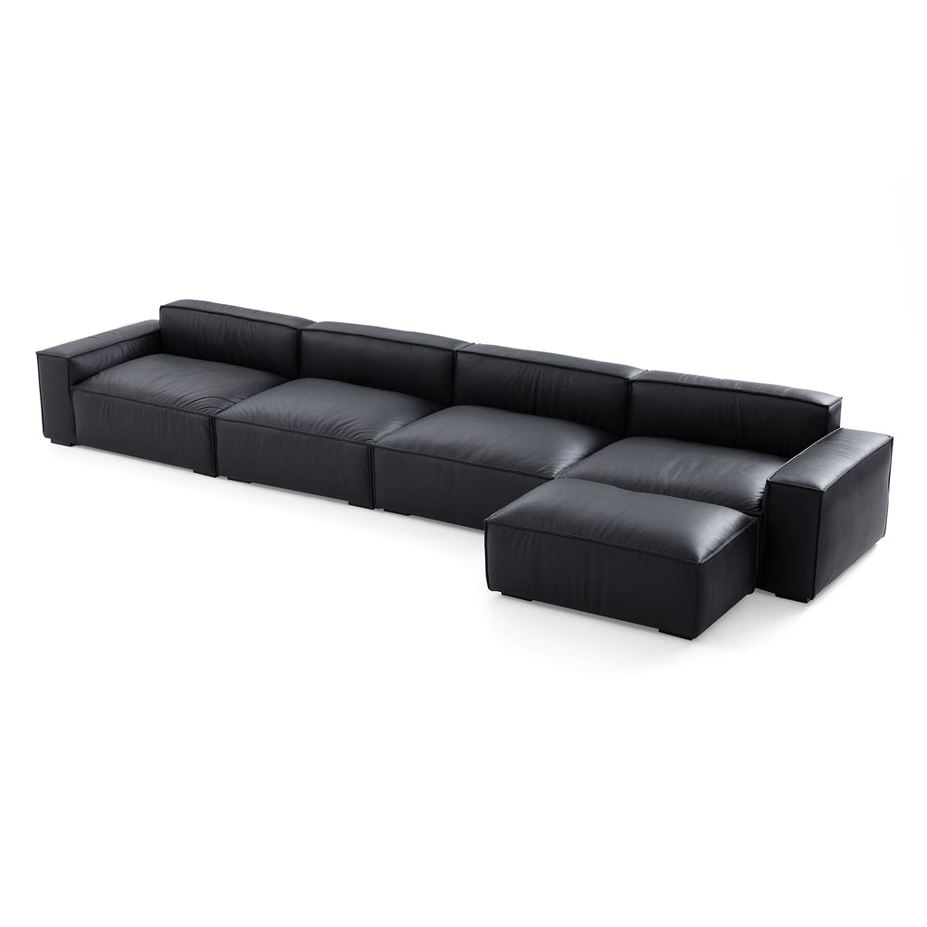 Canapé et pouf en cuir noir minimaliste de luxe