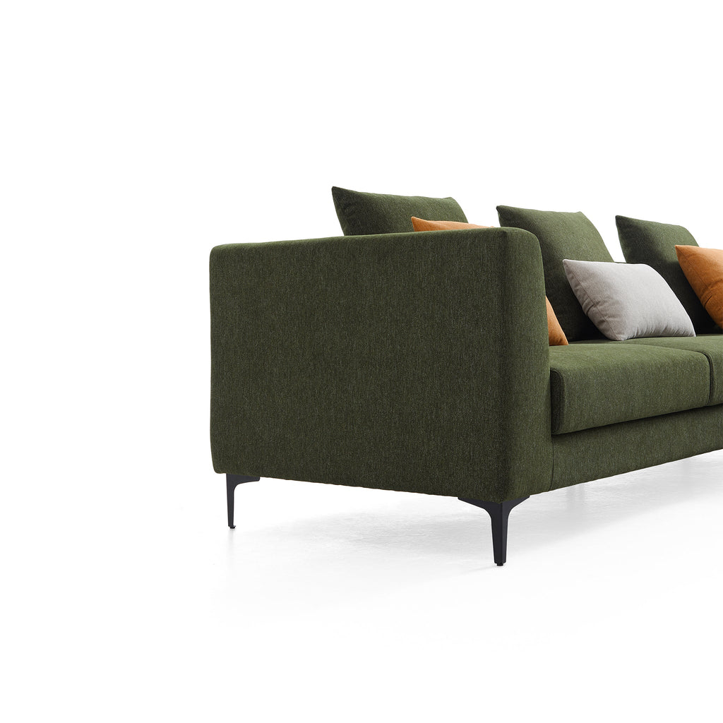 Canapé sectionnel en tissu vert Jungle en forme de L avec méridienne