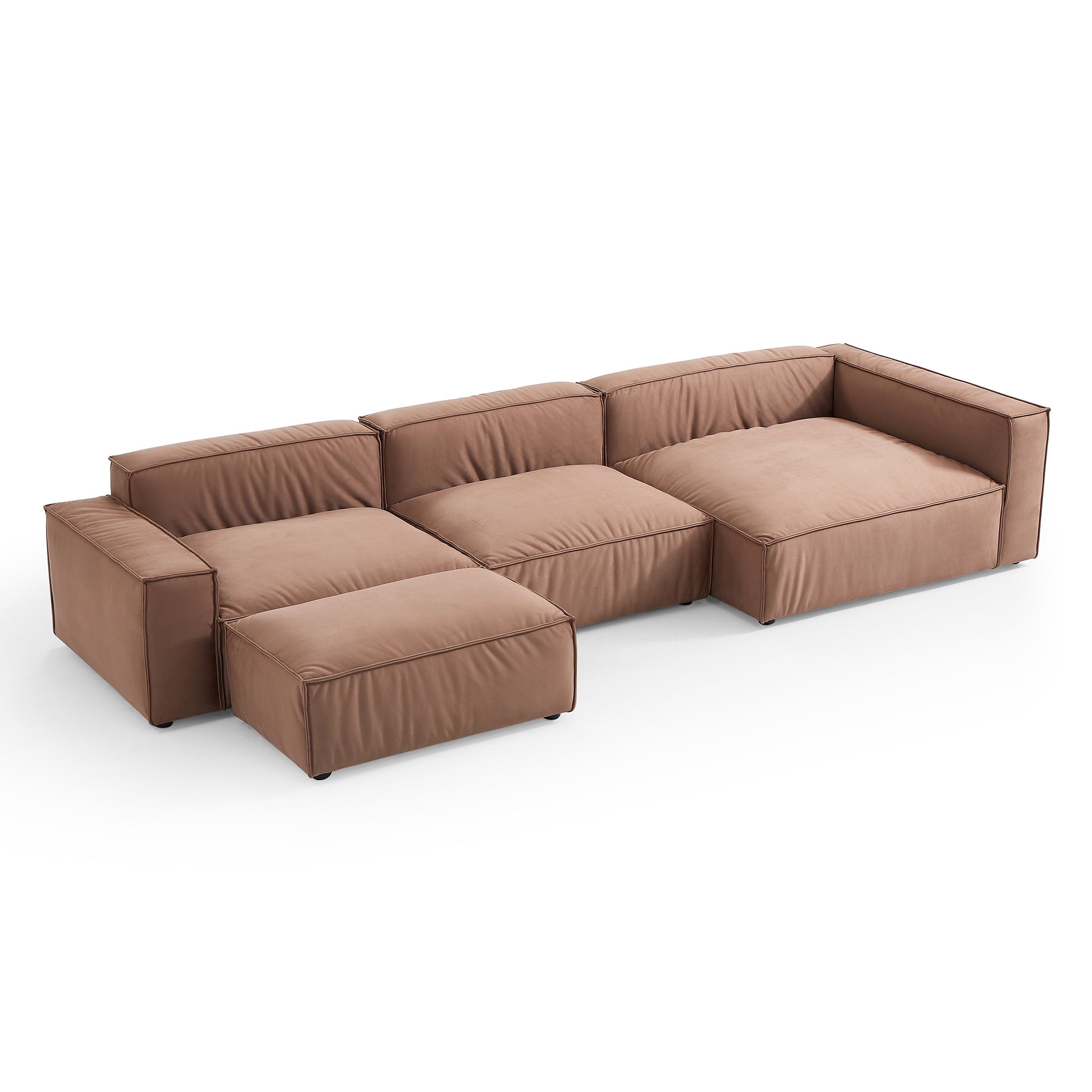 Canapé sectionnel et pouf de luxe minimaliste en tissu marron