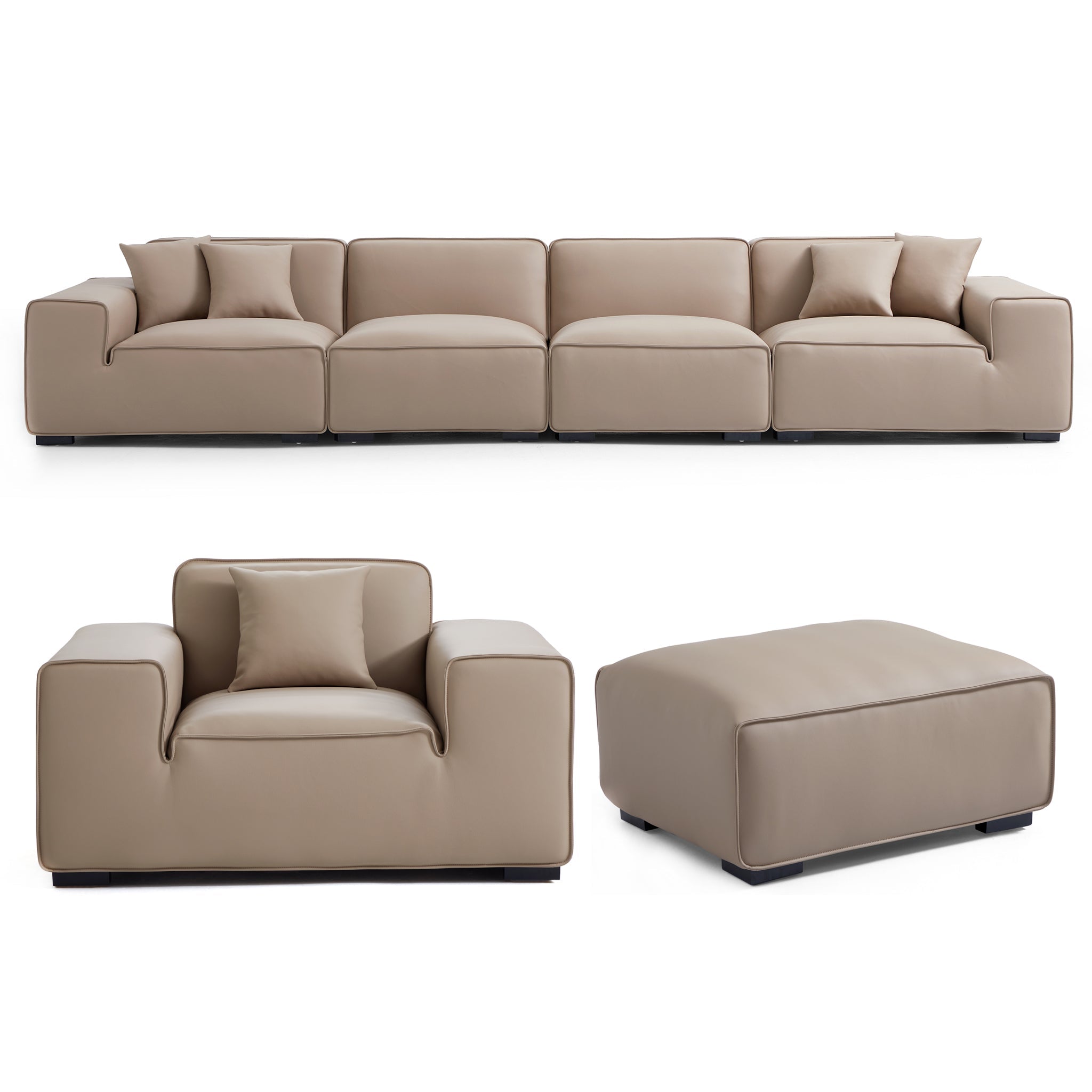 Ensemble de canapés modulaires en cuir gris foncé Domus